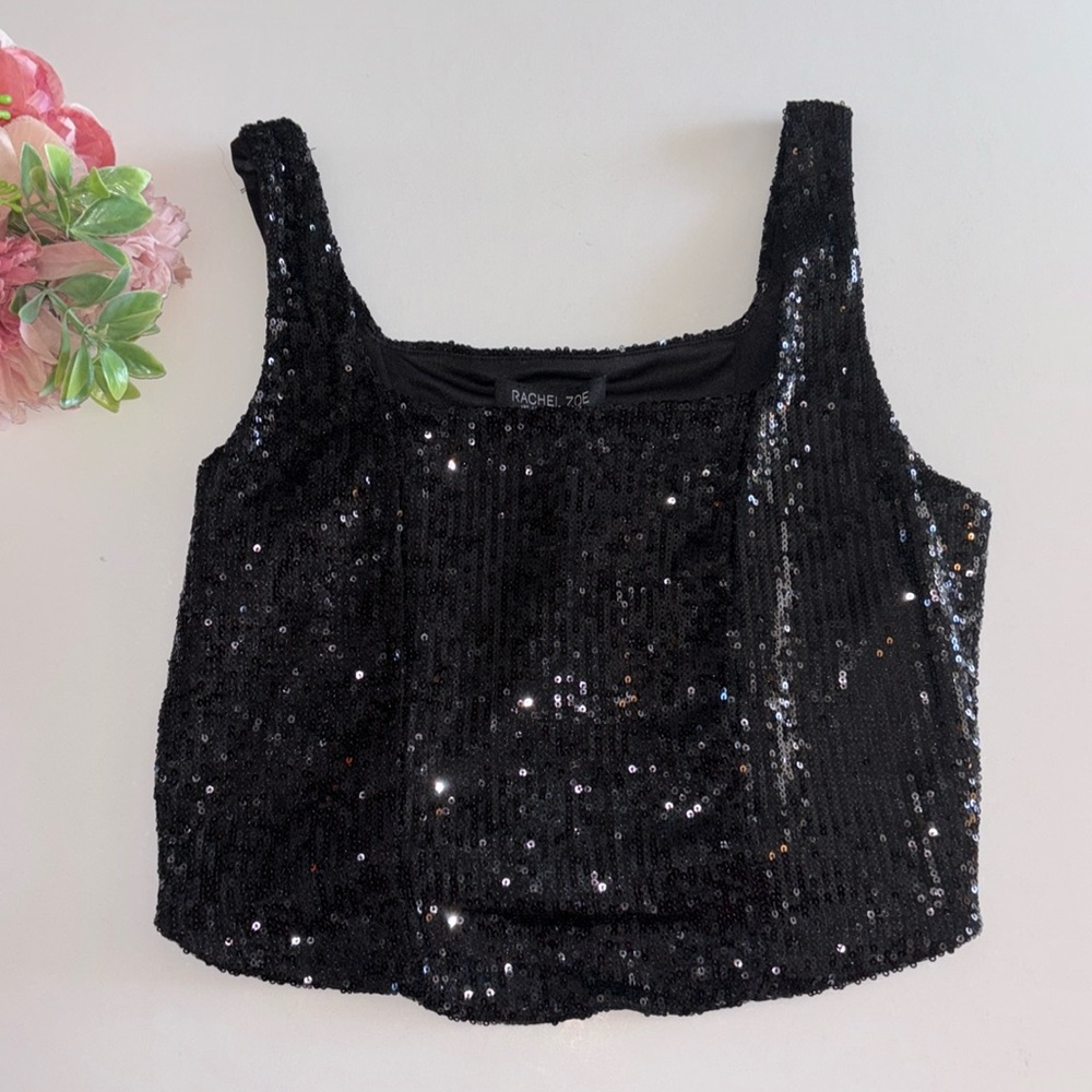 Black Sequins Crop Top Size Small NWT 90s NYC CLUB KID SEQUIN CROP TOP BLACK